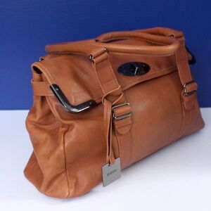 Rudsak large tan leather tote bag purse double top handles handbag cuir tan